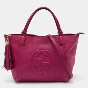 Pre Owned Gucci Fuchsia Pebbled Leather Soho Tote