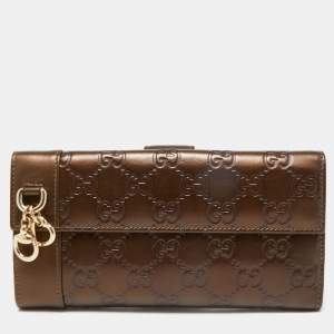 Gucci Bronze Guccissima Leather Charm Flap Continental Wallet