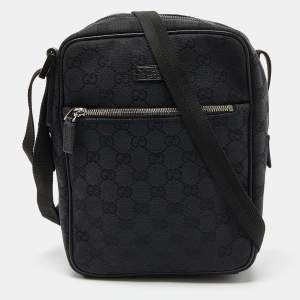Pre Owned Gucci Black  GG Canvas and Leather Crossbody Bag