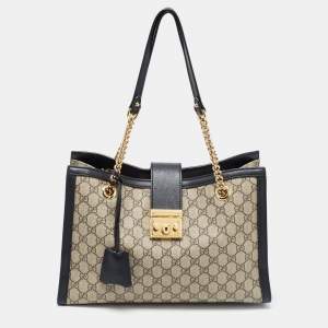 Gucci Beige/Navy Blue GG Supreme Canvas Padlock Medium Shoulder Bag