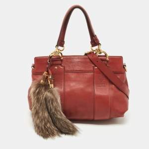 Pre Owned Gucci Maroon Leather and Fur Smilla Tote