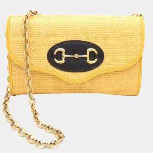 Gucci Yellow Raffia Horsebit 1955 Chain Shoulder Bag