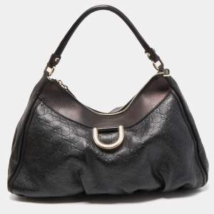 Pre Owned Gucci Black Guccissima Leather Large Abbey D Ring Shoulder Bag