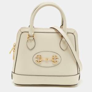 Pre Owned Gucci Off White Leather Small Horsebit 1955 Satchel