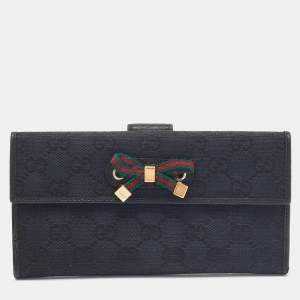 Gucci Black GG Canvas and Leather Princy Flap Continental Wallet
