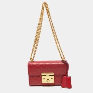 Pre Owned Gucci Red Guccissima Leather Small Padlock Shoulder Bag