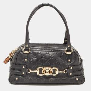 Gucci Black Leather Guccissima Horsebit Wave Boston Bag