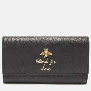 Gucci Black Leather Blind for Love Flap Continental Wallet