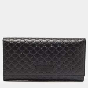 Gucci Black Mircoguccissima Leather Logo Flap Continental Wallet