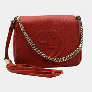 Gucci Orange Leather Small Flap Chain Soho Shoulder Bag