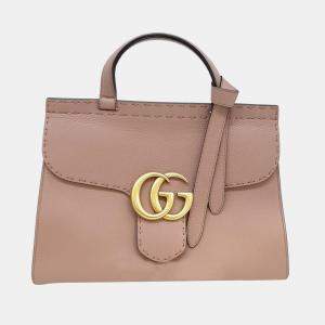 Gucci Pink Leather GG Marmont Top Handle bag