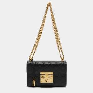 Gucci Black Guccissima Leather Small Padlock Shoulder Bag