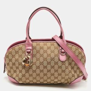 Gucci Beige/Pink GG Canvas and Leather Heart Bit Satchel