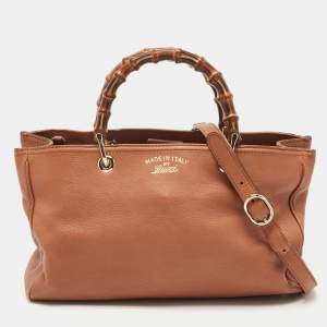Pre Owned Gucci Brown Leather Medium Bamboo Shopper Tote