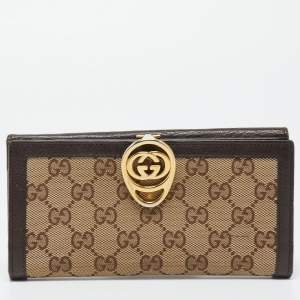 Gucci Beige/Brown GG Canvas and Leather Interlocking Icon Flap Continental Wallet