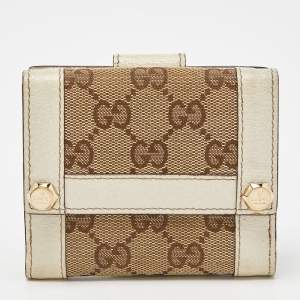 Gucci Beige/Off White GG Canvas and Leather Compact Wallet