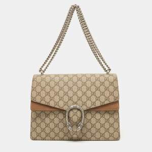 Gucci Beige GG Supreme Canvas and Suede Medium Dionysus Shoulder Bag