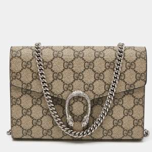 Gucci Beige GG Supreme Canvas and Leather Dionysus Wallet On Chain