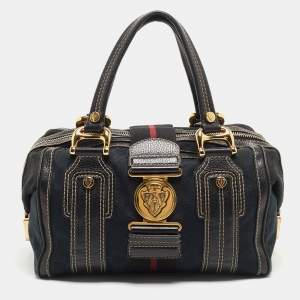 Pre Owned Gucci Black GG Canvas Web Aviatrix Medium Boston Bag