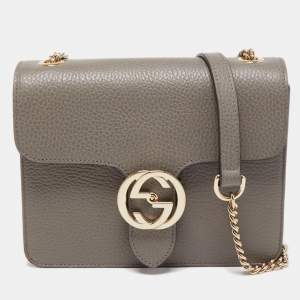 Gucci Grey Leather Dollar Interlocking G Crossbody Bag