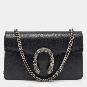 Gucci Black Leather Dionysus Super Mini Wallet on Chain
