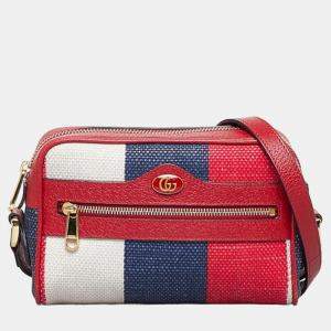 Gucci Red/Blue Striped Canvas Mini Ophidia Shoulder Bag 