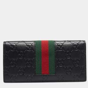 Gucci Black Guccissima Leather Web Vertical Wallet