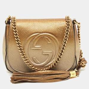 Gucci Ombre Gold Leather Soho Flap Crossbody Bag