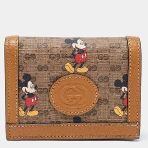Gucci Brown/Beige GG Supremes and Leather Mickey Mouse Flap Card Case 
