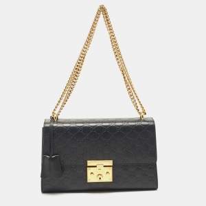 Gucci Black Guccissima Leather Medium Padlock Shoulder Bag
