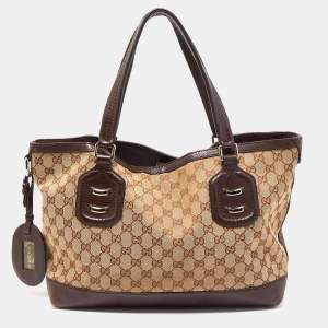 Gucci Ebony/Beige GG Canvas and Leather Techno Tote
