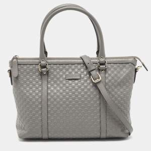 Pre Owned Gucci Grey Microguccissima Leather Margaux Tote