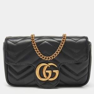 Gucci Black Matelassé Leather Super Mini GG Marmont Shoulder Bag