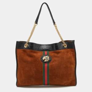Pre Owned Gucci Brown/Black Suede and Patent Leather Large Rajah Tote
