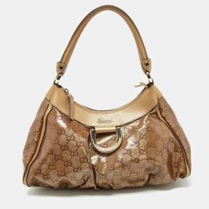 Pre Owned Gucci Beige GG Crystal Canvas and Leather Abbey D-Ring Hobo