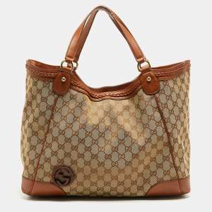 Gucci Beige/Brown GG Canvas and Leather Brick Lane Tote