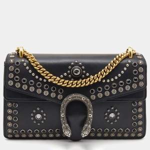 مملوكة مسبقًا Gucci Black Leather Small Strass Studded Dionysus Shoulder Bag