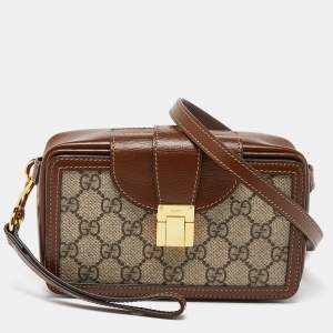 Gucci Beige/Brown GG Supreme Canvas and Leather Clasp Crossbody Bag