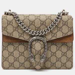 Pre Owned Gucci Beige GG Supreme Canvas and Suede Mini Dionysus Shoulder Bag
