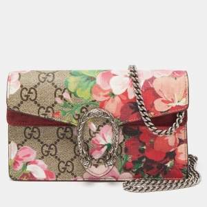 Gucci Pink/Beige GG Supremes Canvas Super Mini Blooms Dionysus Chain Bag