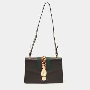 Pre Owned Gucci Black Leather Small Sylvie Web Shoulder Bag