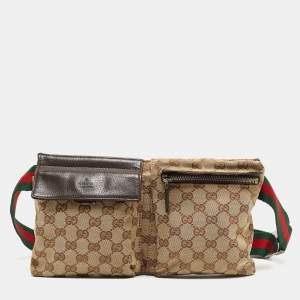 Pre Owned Gucci Beige/Brown GG Canvas and Leather Belt Bag