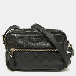 Gucci Black Guccissima Leather Zip Crossbody Bag