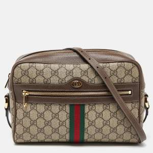 Pre Owned Gucci Beige/Brown GG Supreme Canvas and Leather Small Ophidia Shoulder Bag