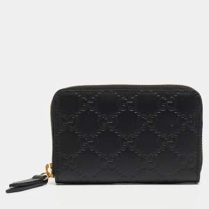 Gucci Black Guccissima Leather Zip Around Card Case