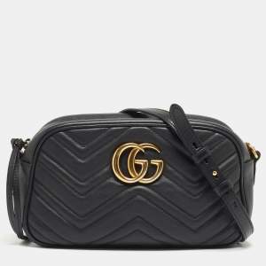 Gucci Black Matelasse Leather Small GG Marmont Shoulder Bag