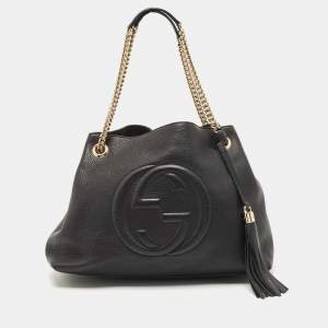 Pre Owned Gucci Black Leather Medium Soho Chain Tote