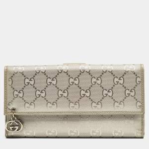 Gucci Metallic GG Imprime and Leather Interlocking G Continental Wallet