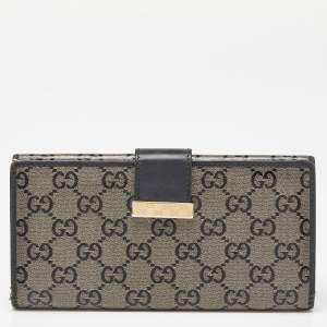 Gucci Beige/Black GG Crystal Canvas and Leather Continental Wallet