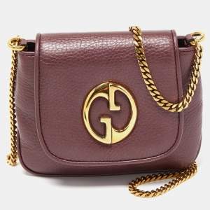 Pre Owned Gucci Metallic Burgundy Leather Small 1973 Chain Crossbody Bag